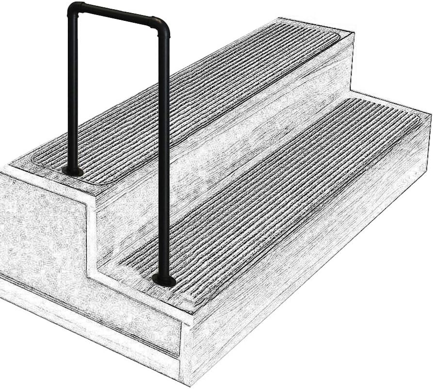 Transitional Wrought Iron Handrail Fits 1 or 2 Steps Matte Black Stair