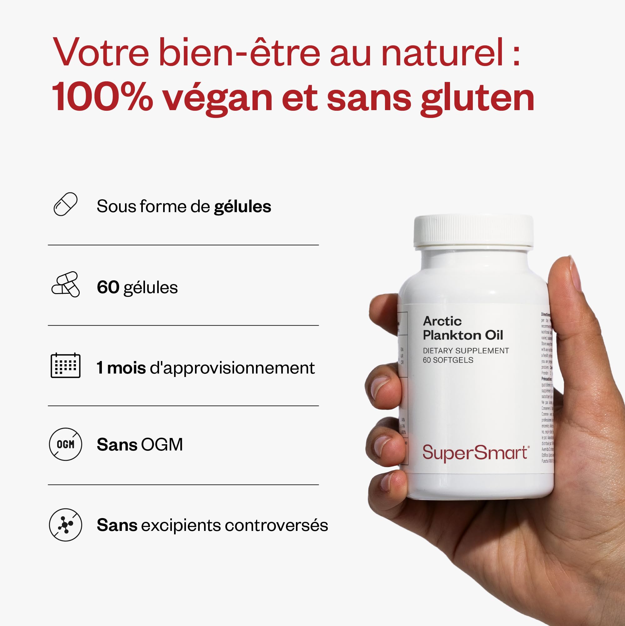 SuperSmart - Arctic Plankton - Huile de Calanus (Origine Zooplanctonique) - Acides Gras Oméga 3 (EPA, DHA et SDA) - Brule Graisse | Sans OGM - 60 Softgels