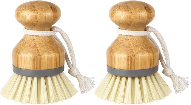 MR.SIGA Bamboo Palm Brush, Scrub Brush for Dish Pots Pans Kitchen Sink Cleaning, Pack of 2