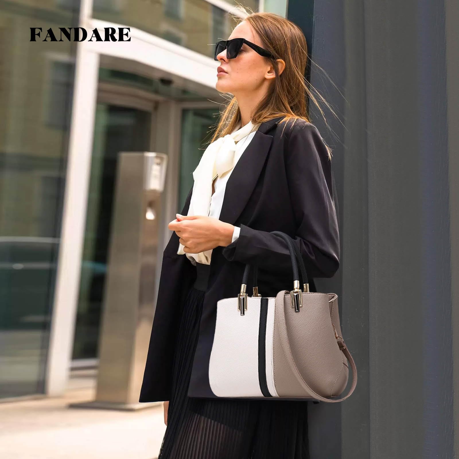 FANDARE - Bolso de mano para mujer, estilo bandolera, piel sintética, impermeable, para compras, fiesta, viaje, bolso de hombro, caqui, large, Elegante