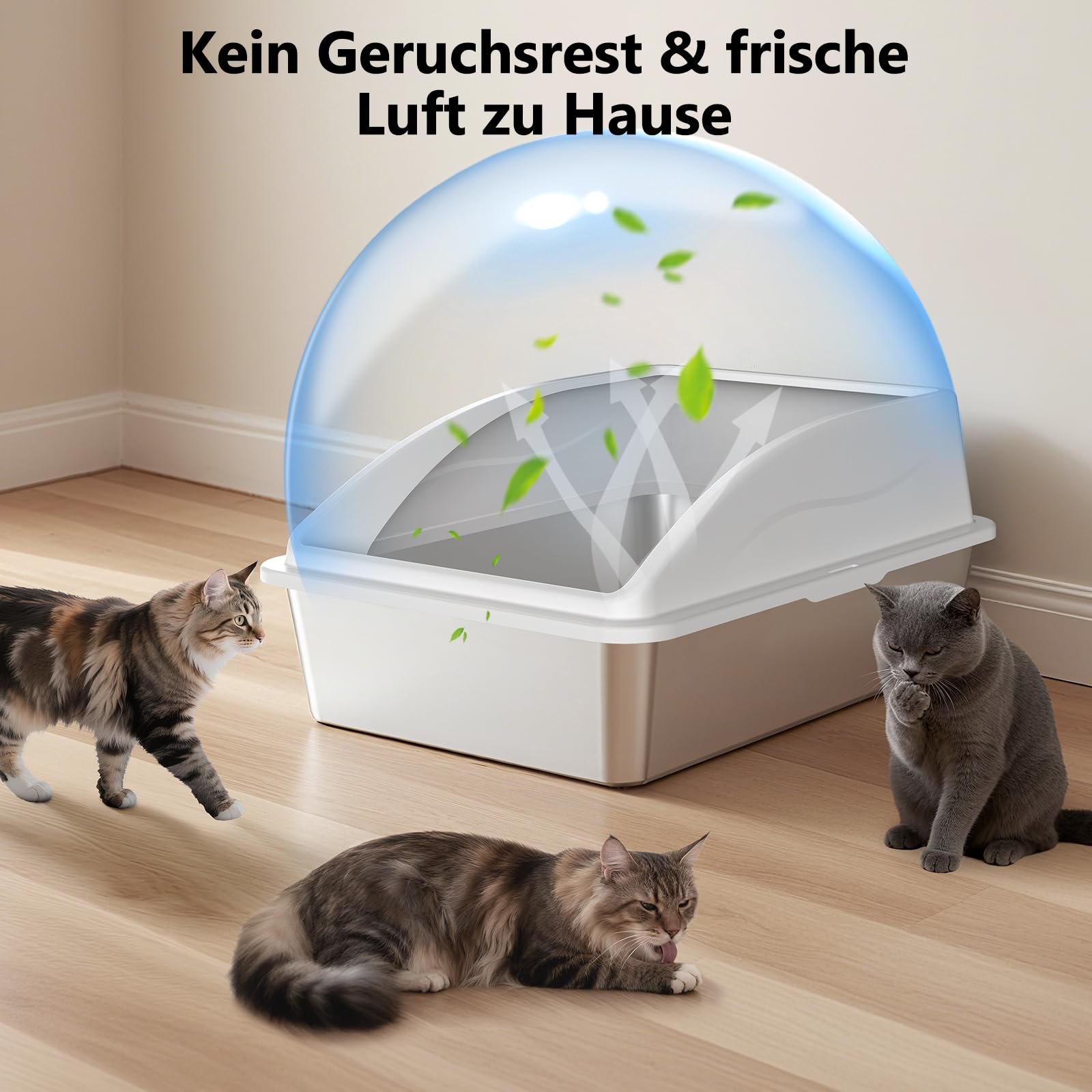 FURTIME Lettiera Gatto, 60 L Lettiera Acciaio Inox, Facile da Pulire, Facile da Pulire Antiodore e Spaziosa, Sabbiera XXXL Alta, Con Acciaio Inox Paletta, 71 x 51 x 31 cm