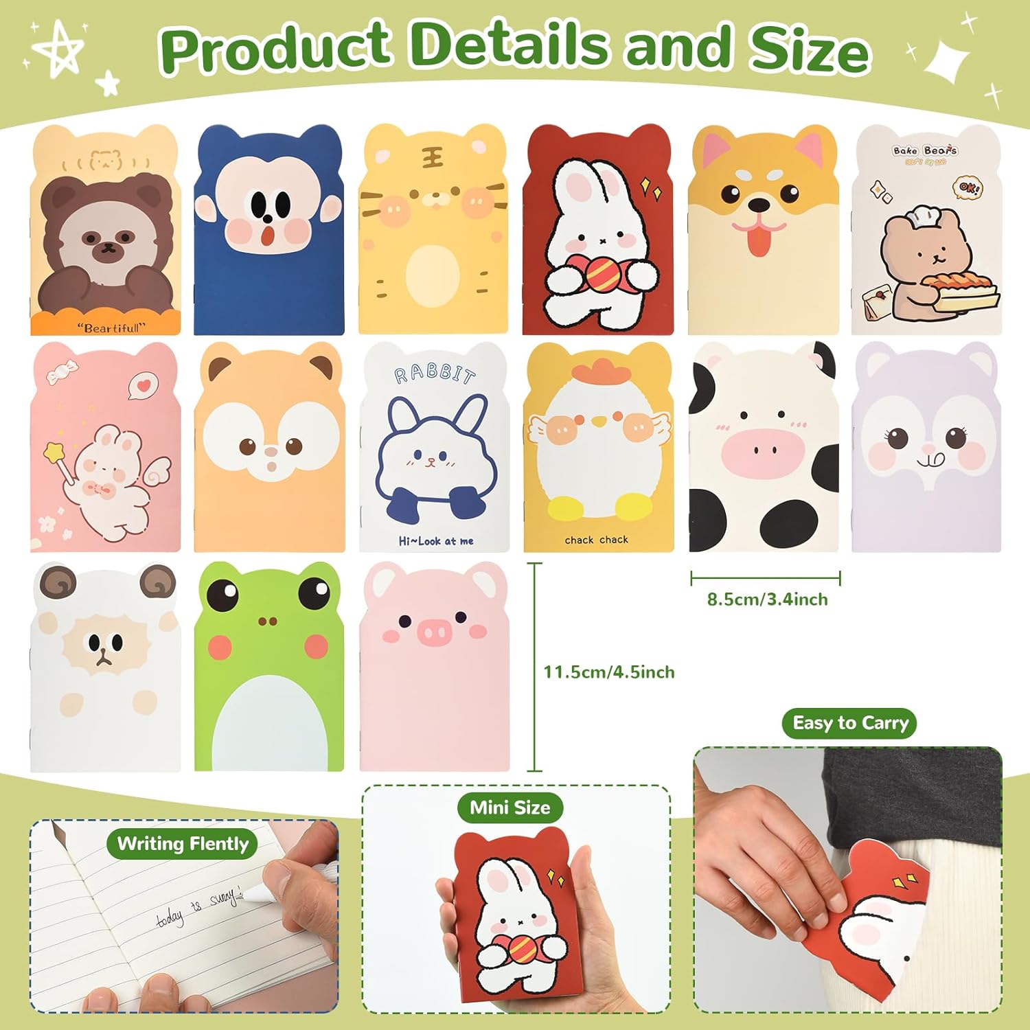 100 Packs Mini Notebooks for School Mini Cute Animal Notebooks Mini Notebooks Bulk for Christmas Day Office Classroom prizes College Ruled Pages(Cartoon Animals) - Image 2