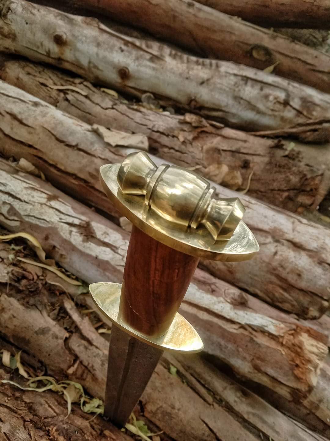 32 Inch Long Double Edge Dholki Sword Custom Handforged Damascus Steel Combat Sword Rosewood Grip with Leather Sheath Combat Sword by Empire Industry