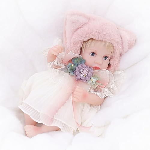 Miniatura 9 de Muñeca Reborn Baby de 12 pulgadas – Cuerpo de vinilo completo Dreamy Girl con sombrero de conejo y vestido de flores de encaje – Regalo realista