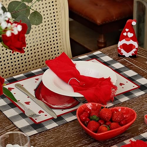 Miniatura 2 de GEEORY Manteles individuales para el día de San Valentín de 12 x 18 pulgadas, diseño de corazones con lazo de cinta, lunares, decoración de mesa de
