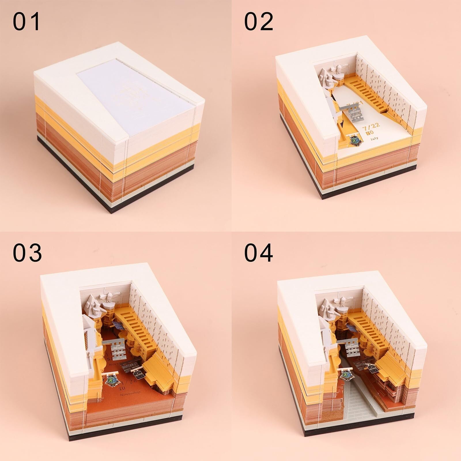 Monatlicher Tischkalender Kalender 2026, Schreibtisch-Notizblock mit 3D-Katzenmotiv aus Papier, Geschenkidee Rezeptionisten-Zubehör(Diagon Alley,With Light)