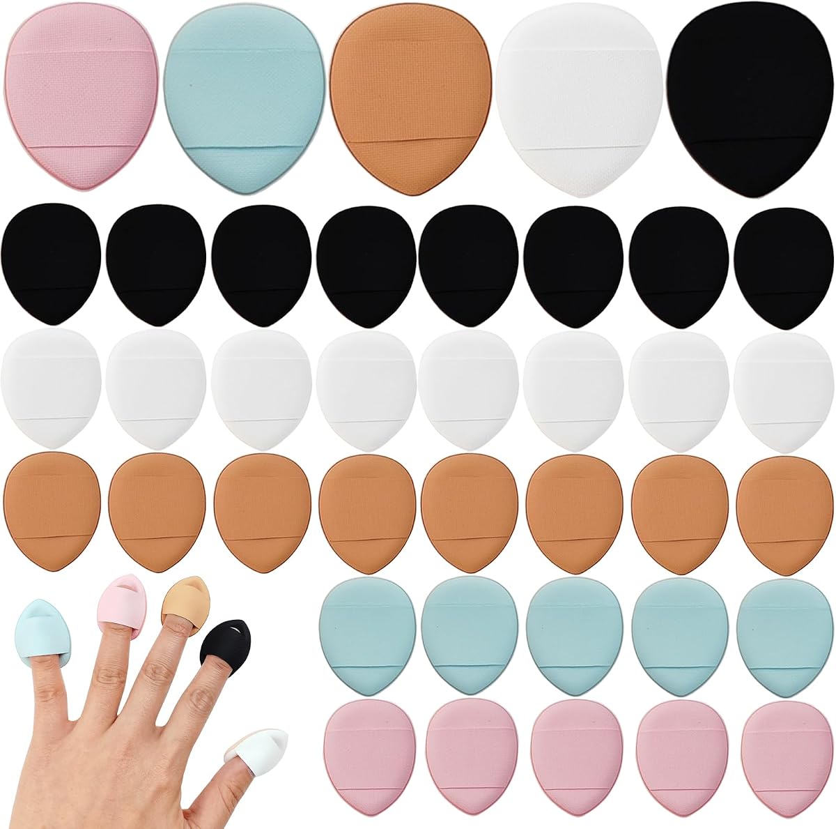 ROYHOO 75PCS Finger Powder Puff Mini Makeup Sponge Soft Beauty Makeup Blender Puff for Foundation, Face Powder, Under Eye Setting, Concealer, Repair Cream, Cosmetic Tool
