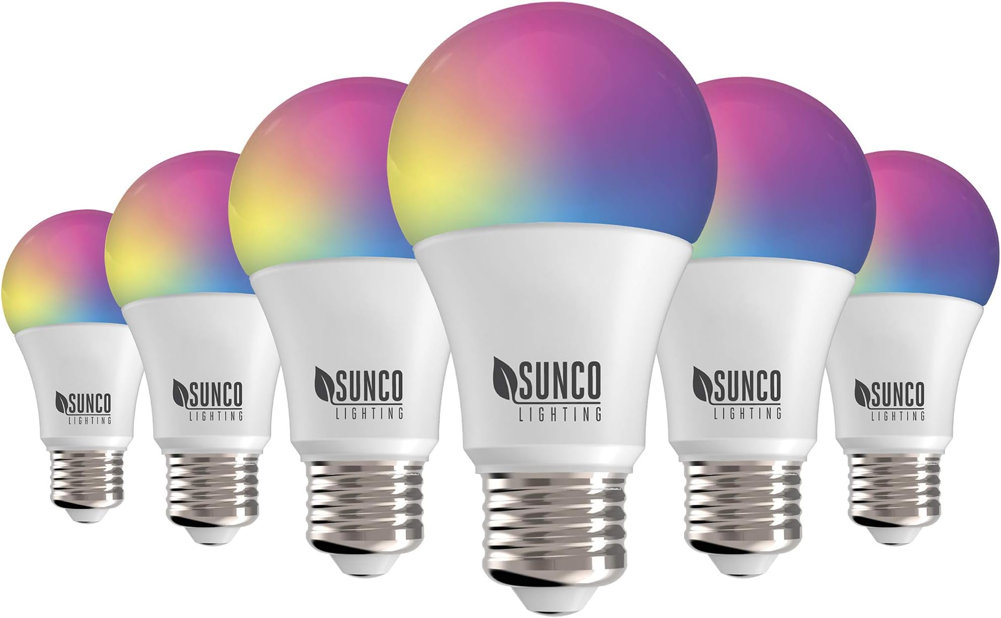 Sunco Lighting Smart WiFi Bulbs Alexa, A19 Dimmable Smart LED, Color Changing RGB, 6W, 480 LM, E26 Base, Multicolored, Compatible with Amazon Alexa & Google Assistant, Tunable White 6 Pack