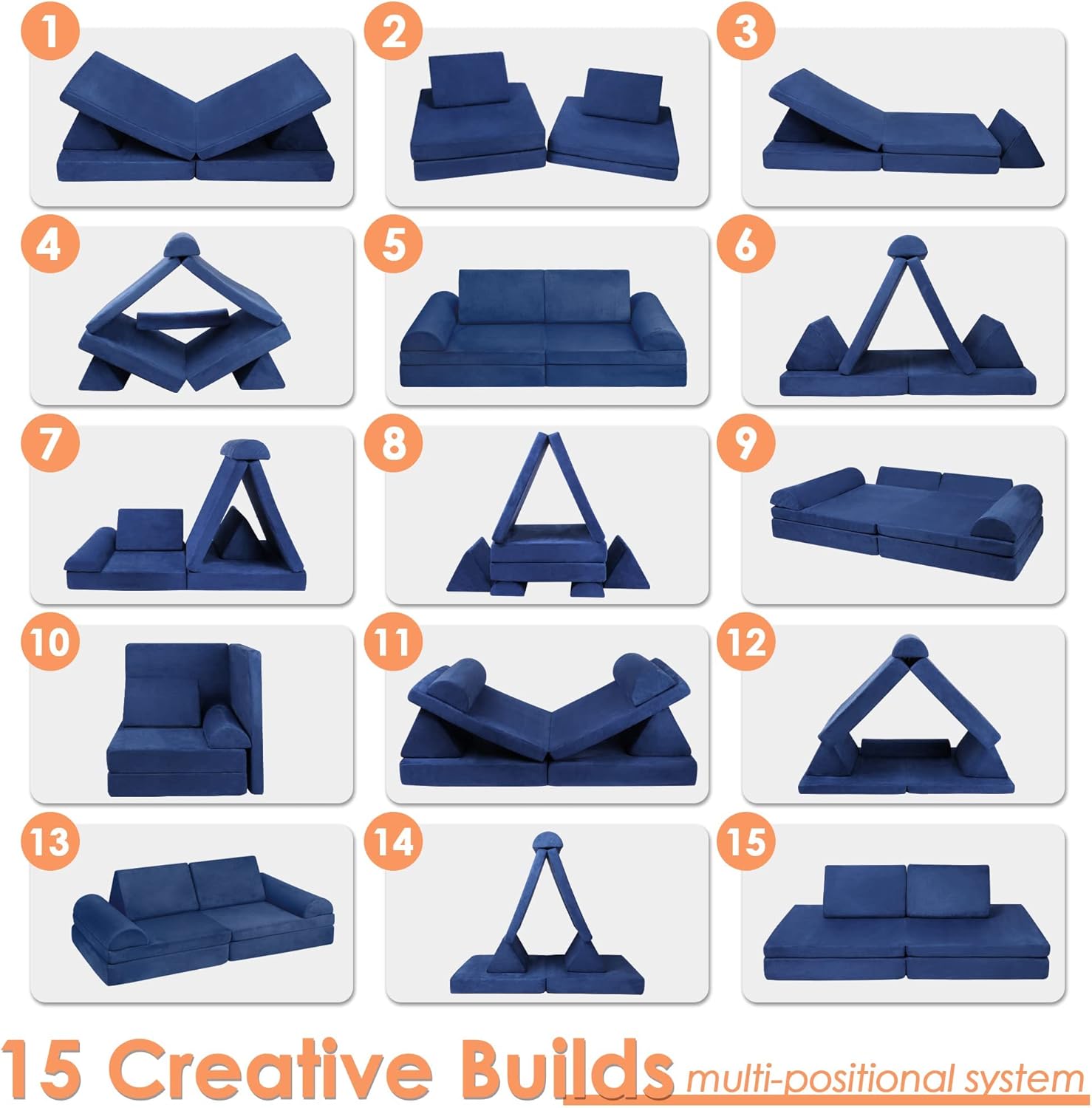 Betterhood Large Imaginative Play Couch Sofa for Kids - Creative Furniture Play Set for Bedrooms, Playrooms, Toddler to Teen - Blue