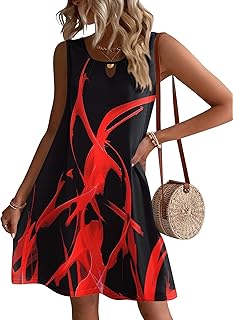 Womens Casual Summer Dresses 2025 Boho Sleeveless Sundresses with Pockets Pleated Beach Floral T Shirt Dresses - Buy now