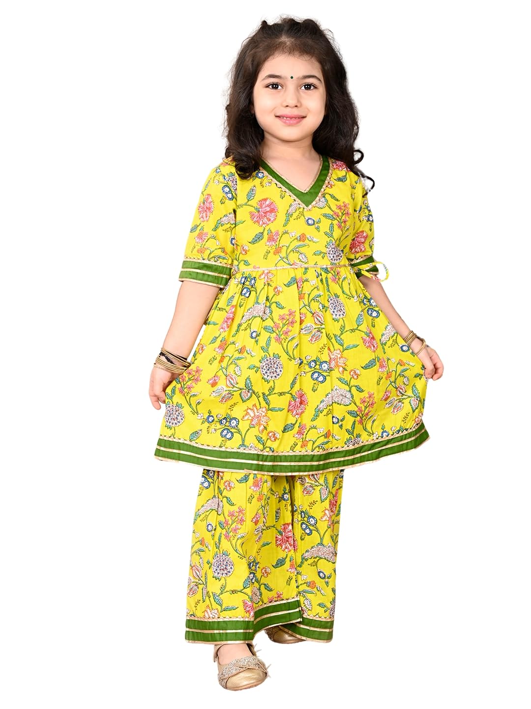 superminis Girls Cotton Floral Printed Gota Patti Work Half Sleeves Sharara Suit-picture-42