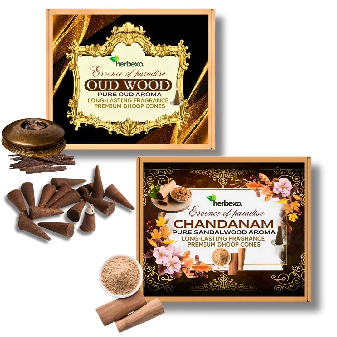 HERBEXO DHOOP Pure Oud Sandalwood Fragrance Dhoop Cones for Pooja Meditation Relaxation Aromatic Incense for Home Temple Daily Use Brown-image-46