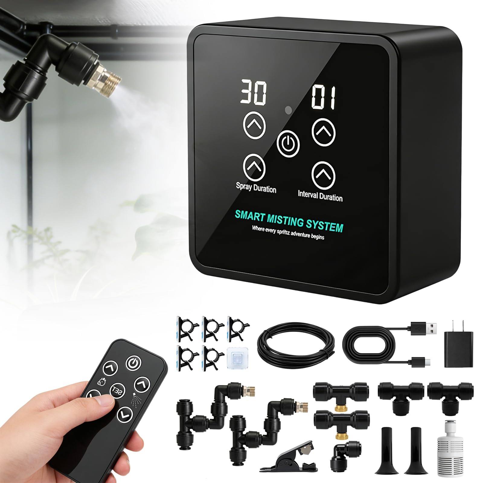Humidificador de reptiles, sistema de pulverización inteligente para reptiles con mando a distancia, sistema de niebla de reptiles, atomizador automático inteligente giratorio de 360 ° para reptiles