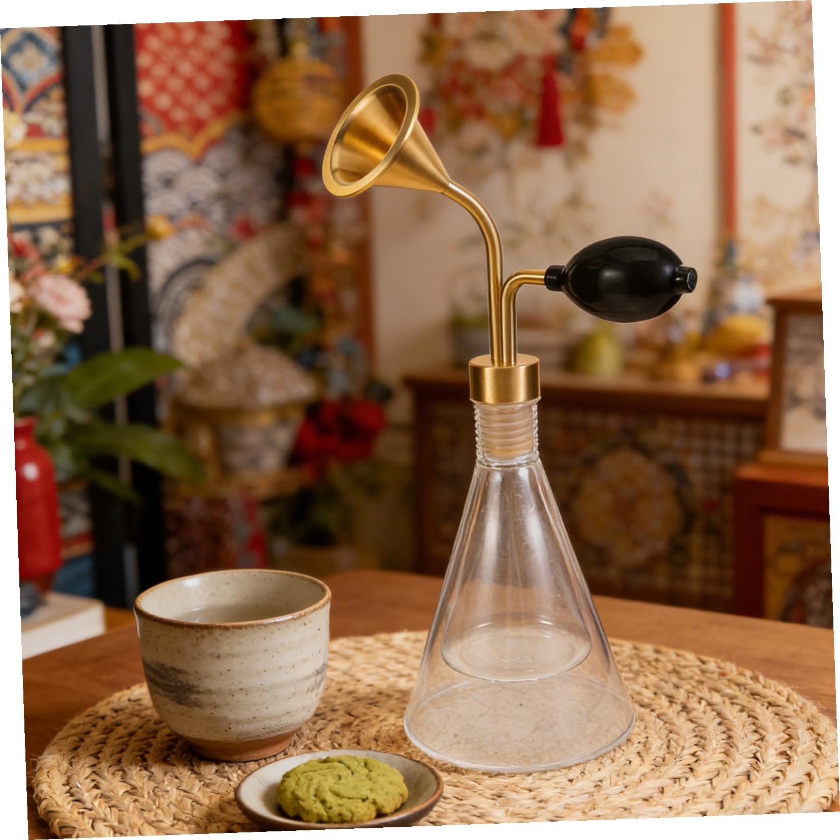 BETOOKY Szklana Testowa Do Perfum z Mosiężną Pompką i Ergonomiczną Rurką Dyfuzor Olejków Eterycznych Do Aromaterapii Spa Przenośne Urządzenie i Podróży