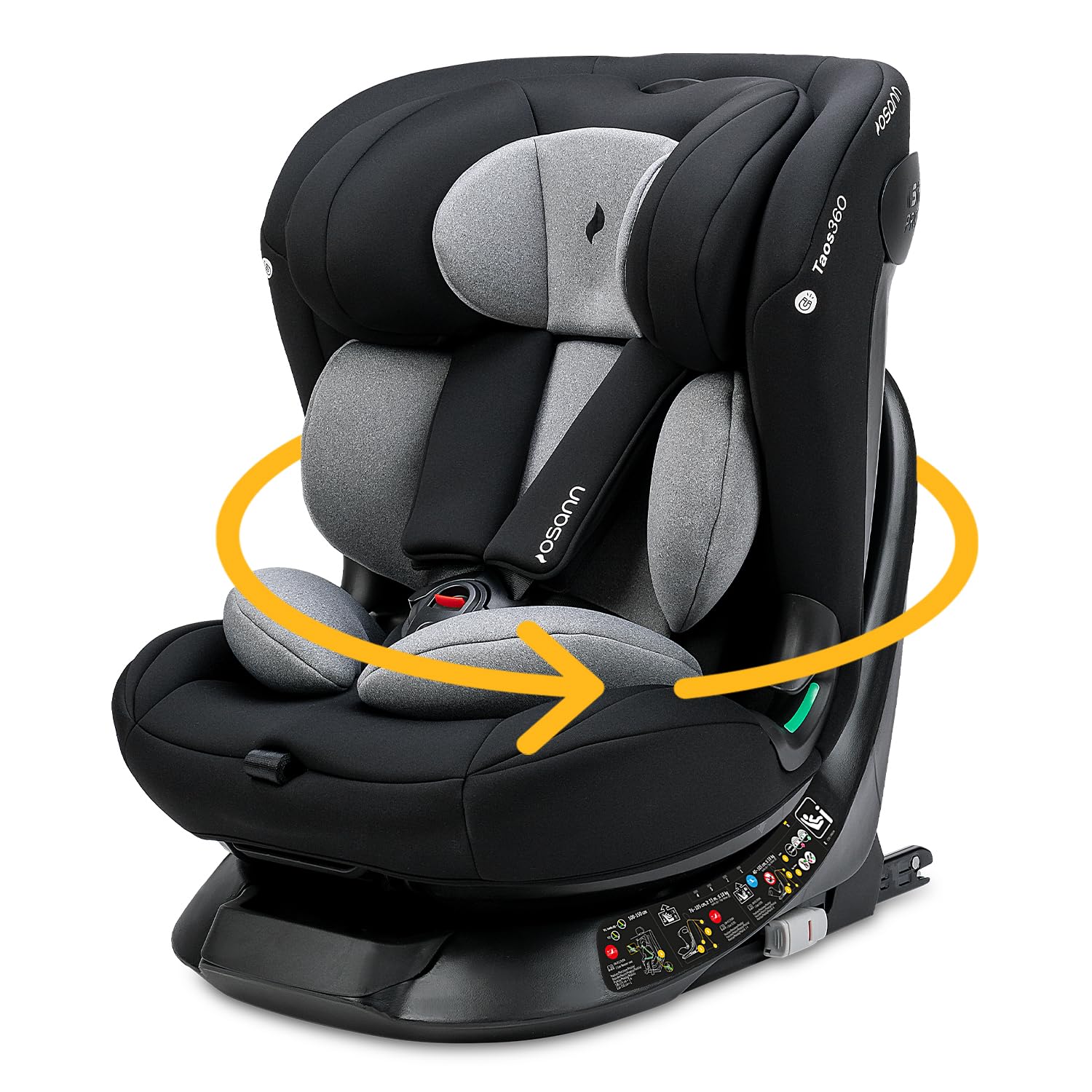 OSANN - Fotelik samochodowy dla niemowląt/dzieci Taos360 Obrotowy 360° Isofix i Top-Tether - 40-150 cm - 0 do 12 lat - Grupa 1/2/3 - Szary, 11 Wysokości, Tyłem/Przodem do kierunku jazdy