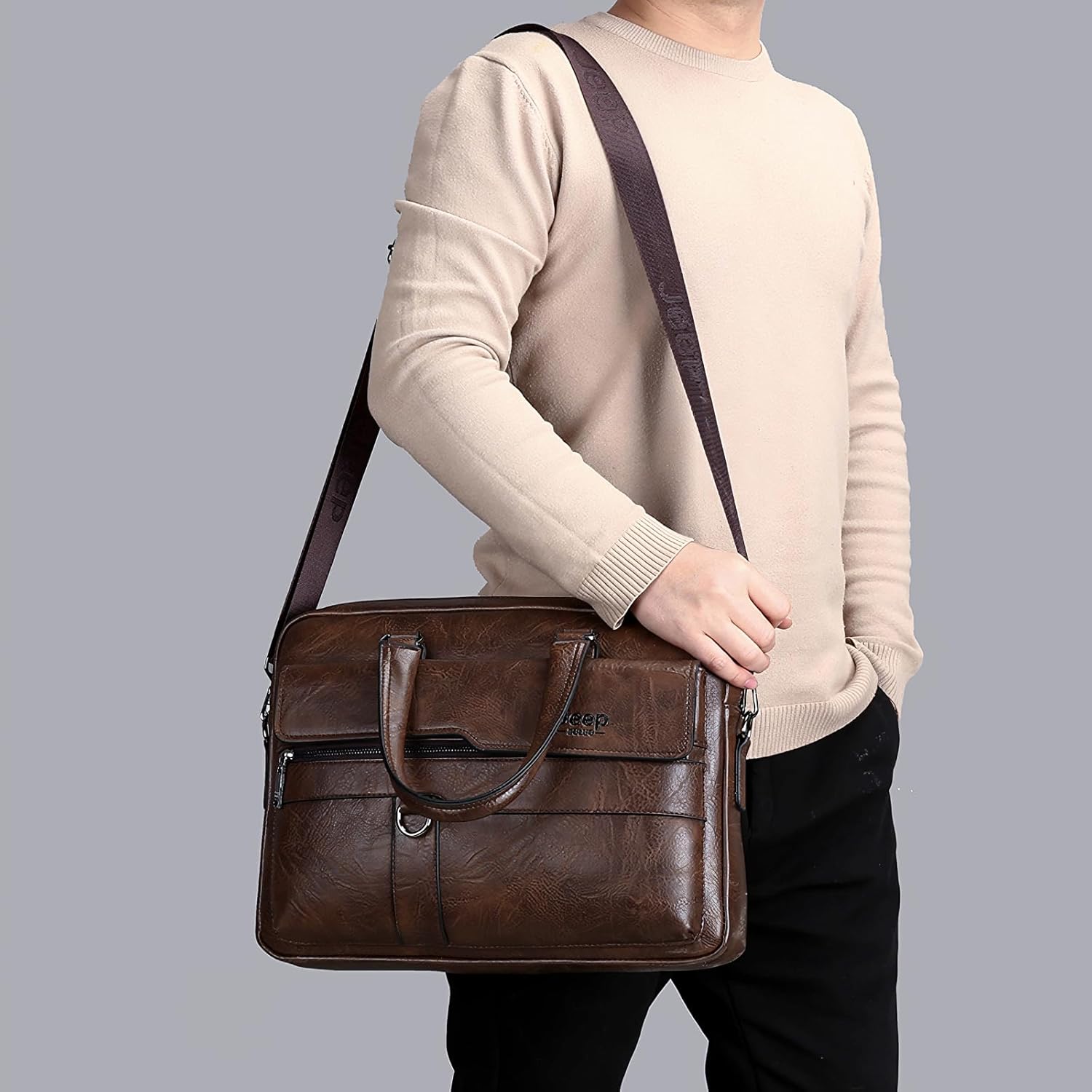 Leather Briefcases Laptop Bag For Men Waterproof 15.6 Inch Tote Computer Bag Gifts For Husband