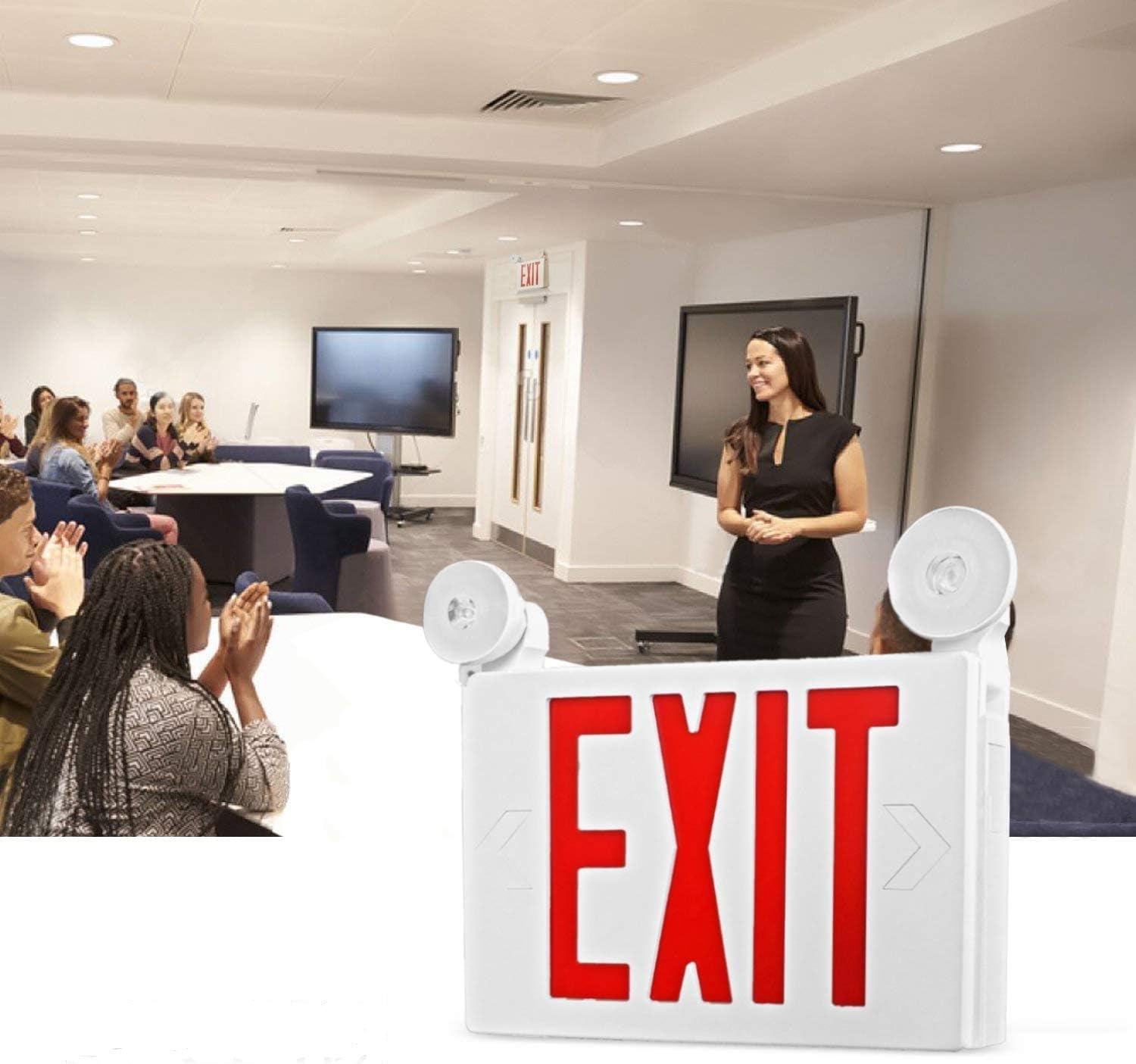 8 Pack Red Led Exit Sign with Emergency Lighting Battery Backp -Two LED Adjustable Head -120V/277V-UL Listed-Exit Lighting -Dual LED Lamp ABS Fire Resistance for Power Failure.