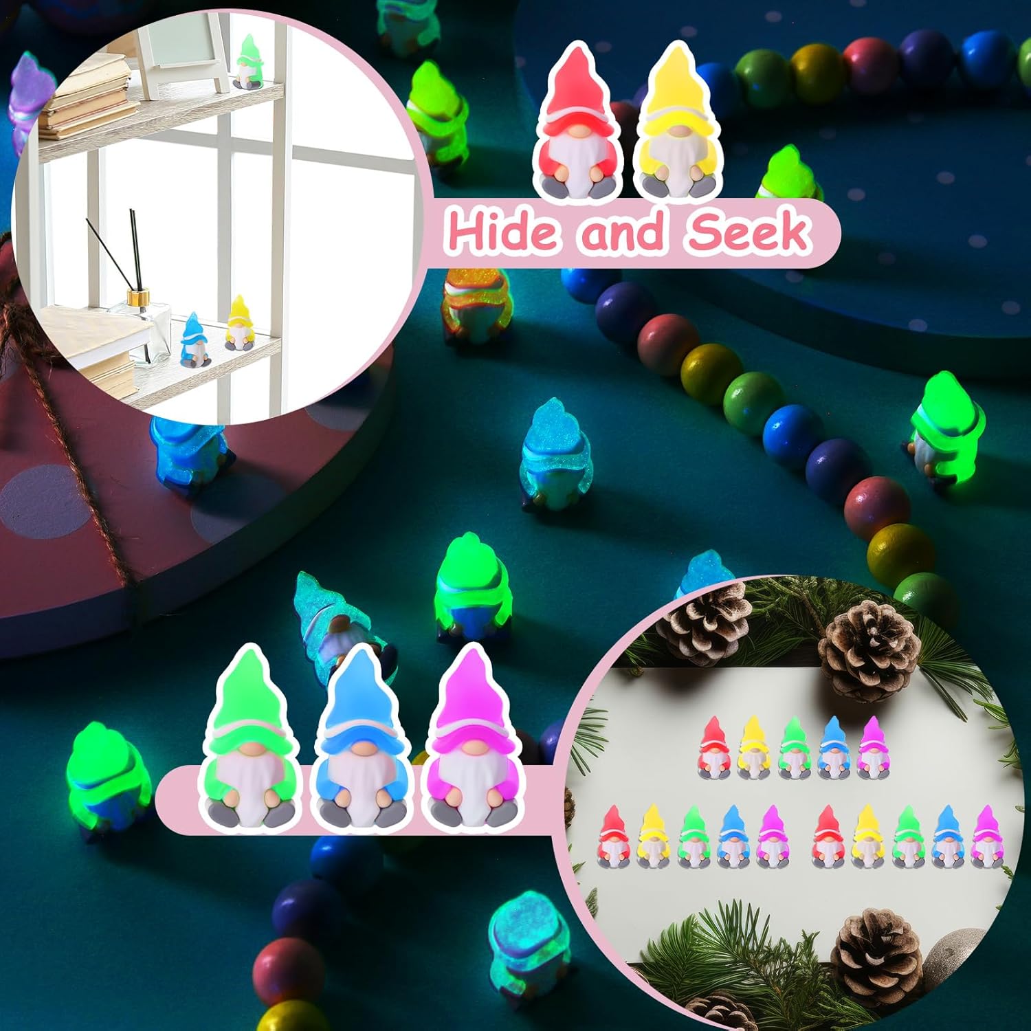 DoubleFill 100 Pcs Luminous Mini Gnomes Figures Easter Glow in The Dark Mini Gnomes Tiny Figurines to Hide Fairy for Garden Yard Home Patio Lawn DIY Craft Easter Decoration Gifts Fairy Goodie Bag