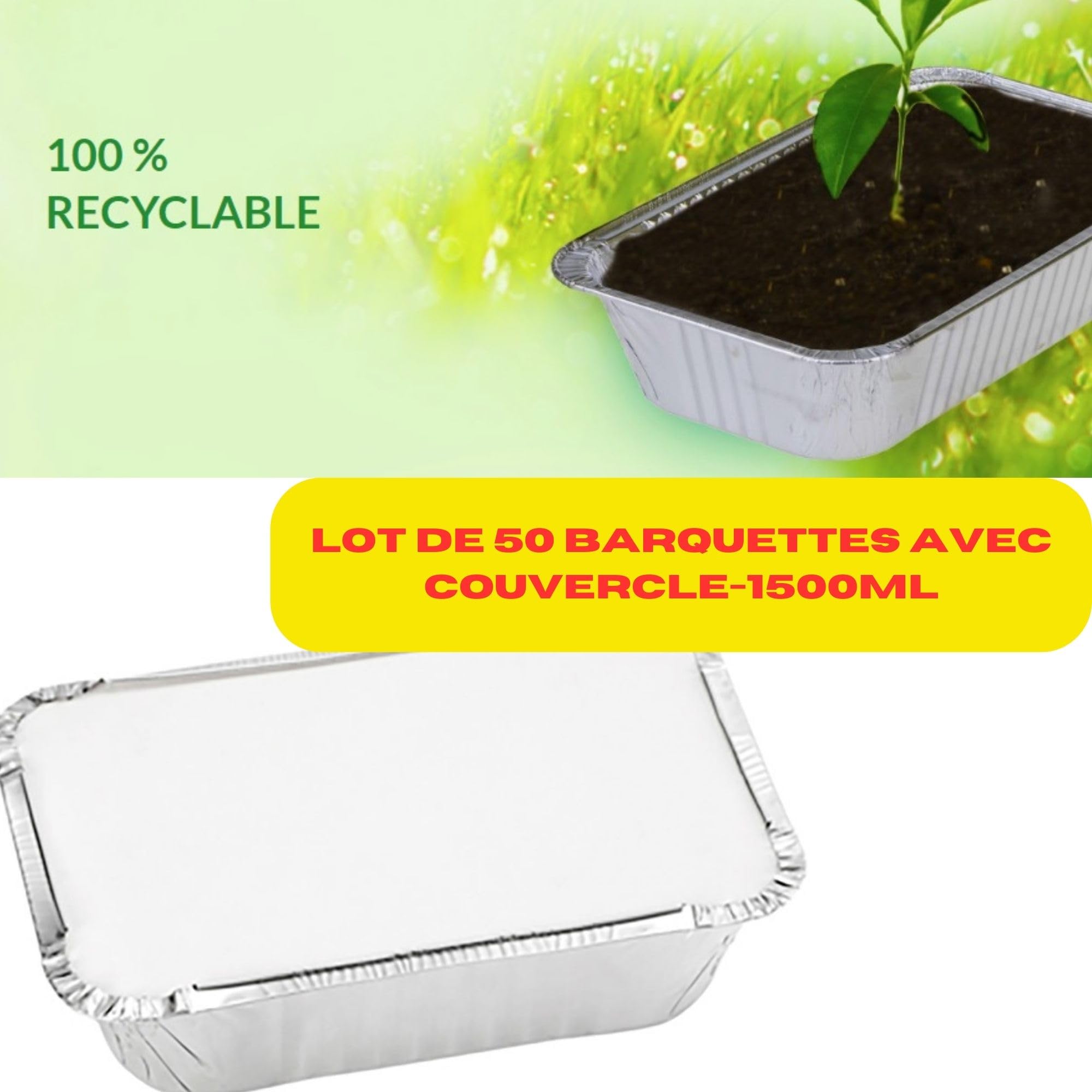 Aluminiumschalen mit Kartondeckel, 1500 ml, 50 Stück, Einweg-Lebensmittelbehälter, geeignet zum Backen, Grillen, Einfrieren, Konservieren von Lebensmitteln