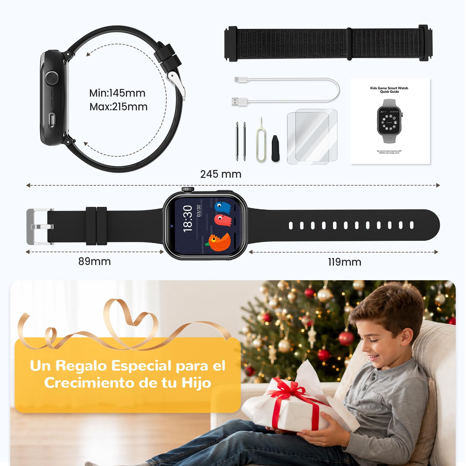 4G Reloj Inteligente Niño con GPS y Llamadas, Doble Cámara, Linterna, Negro