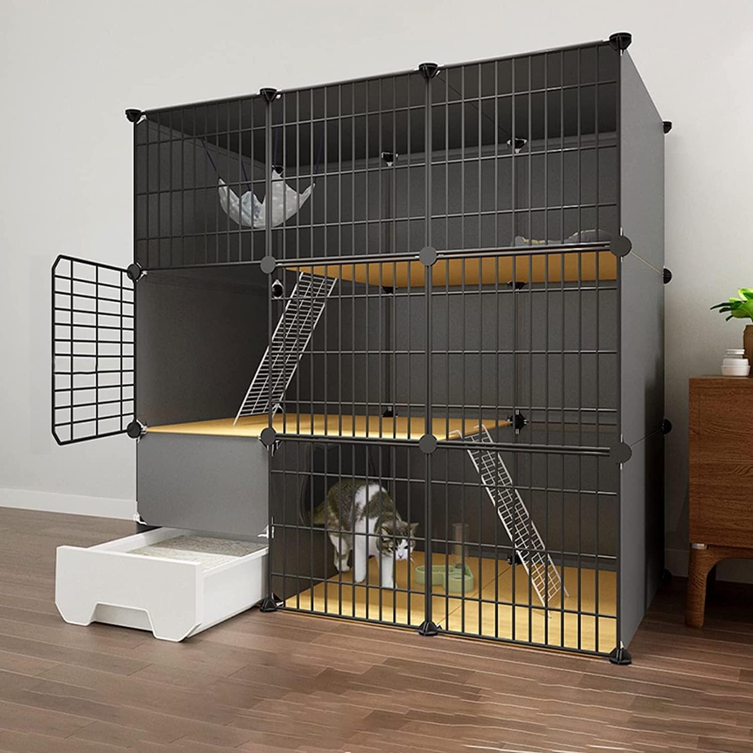 Indoor Cat Playpen with Litter Box, Detachable Metal Cat Cage, DIY Enclosure for Kittens, Spacious Cat Kennels for Apartments & Balconies, Safe Cat Play Area