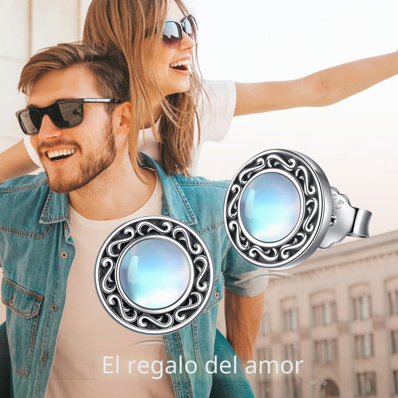 YFN Pendientes de piedra lunar para mujer, plata de ley 925 hipoalergenicos, pendientes de piedra lunar, regalo de Año Nuevo para niñas, Piedra de luna