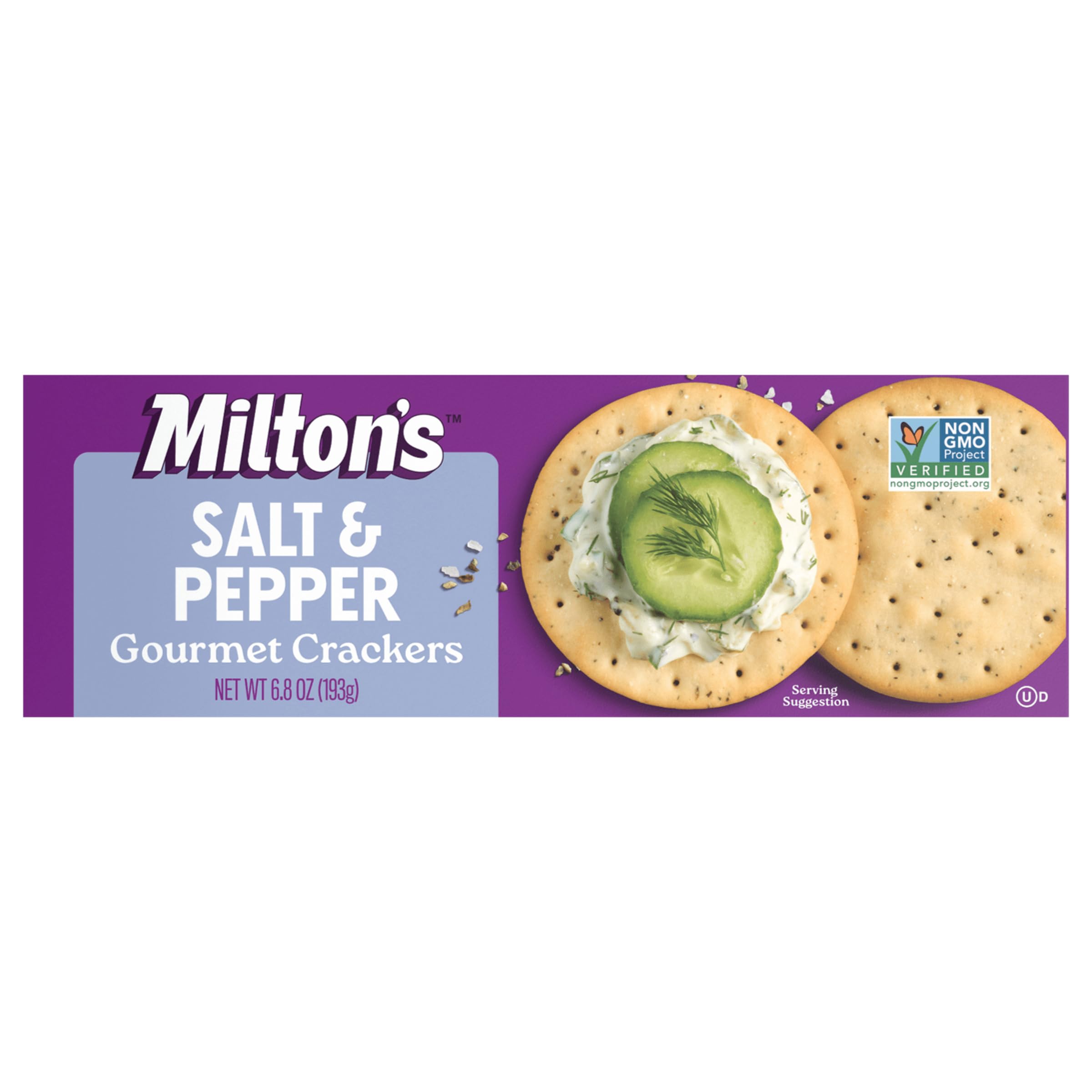 Milton's Gourmet Crackers, Salt & Pepper - Non-GMO Project Verified, Natural Ingredients, Kosher, Great for Charcuterie Boards - 6.8 Oz