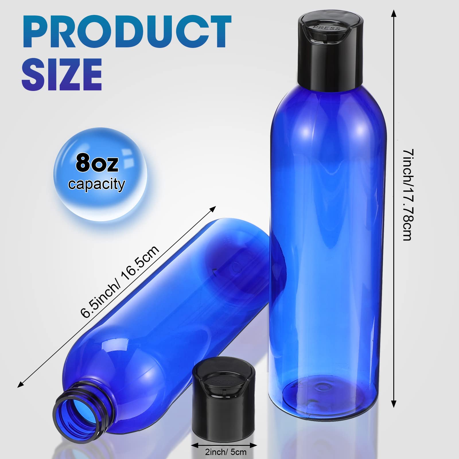 48 Pack 8oz Empty Plastic Squeeze Bottles with Disc Top Caps Travel Containers Refillable Plastic Bottles with Caps Empty Shampoo Bottles for Shampoo, Lotions, Liquid Body Soap, Creams (Blue)