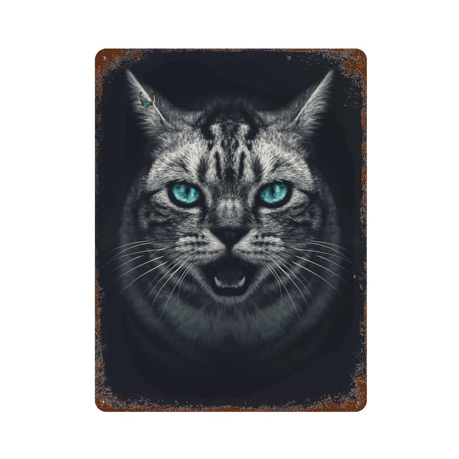 CAT Portrait 15.7"x11.8" Aged Metal Wall Plaque, Classic Wall Plaque for Pub, Kitchen And Man Cave Decor