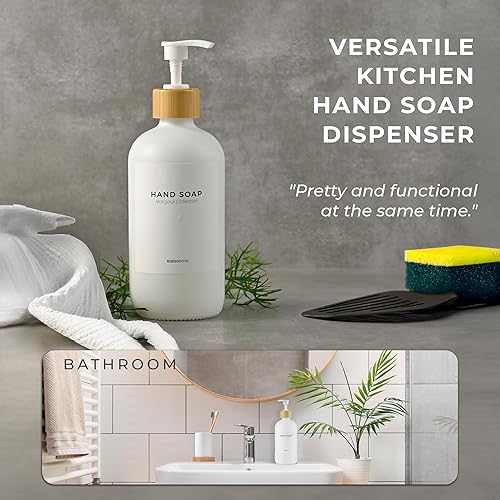 Miniatura 3 de MaisoNovo Dispensador de jabón de manos de vidrio  Dispensador de jabón para platos para cocina  Botellas blancas de 16.9 onzas con bomba de bambú