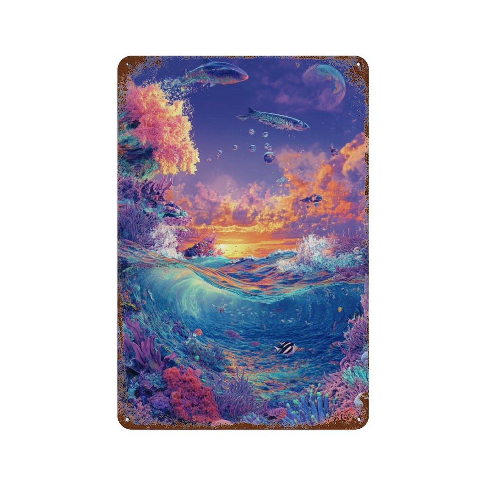 Underwater Paradise Coral Reef Bliss 11.8"x7.9" Retro Metal Sign, Shabby Chic Decor for Garage, Bar And Workshop Decor