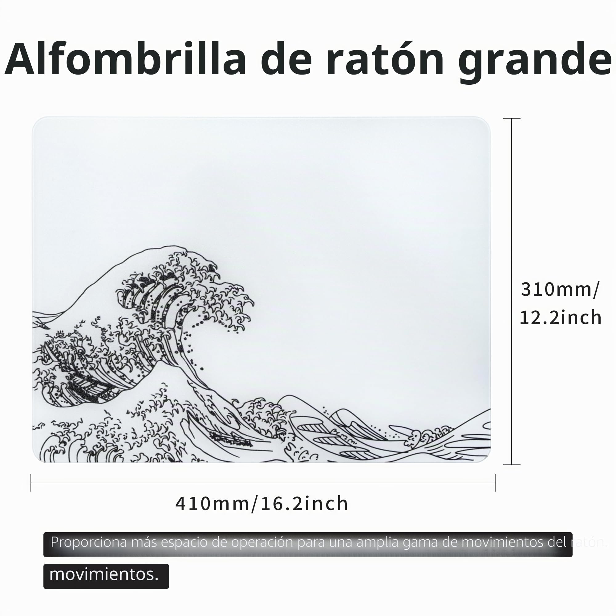 Alfombrilla de ratón de Cristal Kanagawa, 410 x 310 mm, Superficie de Vidrio Especial con precisión y Velocidad mejoradas