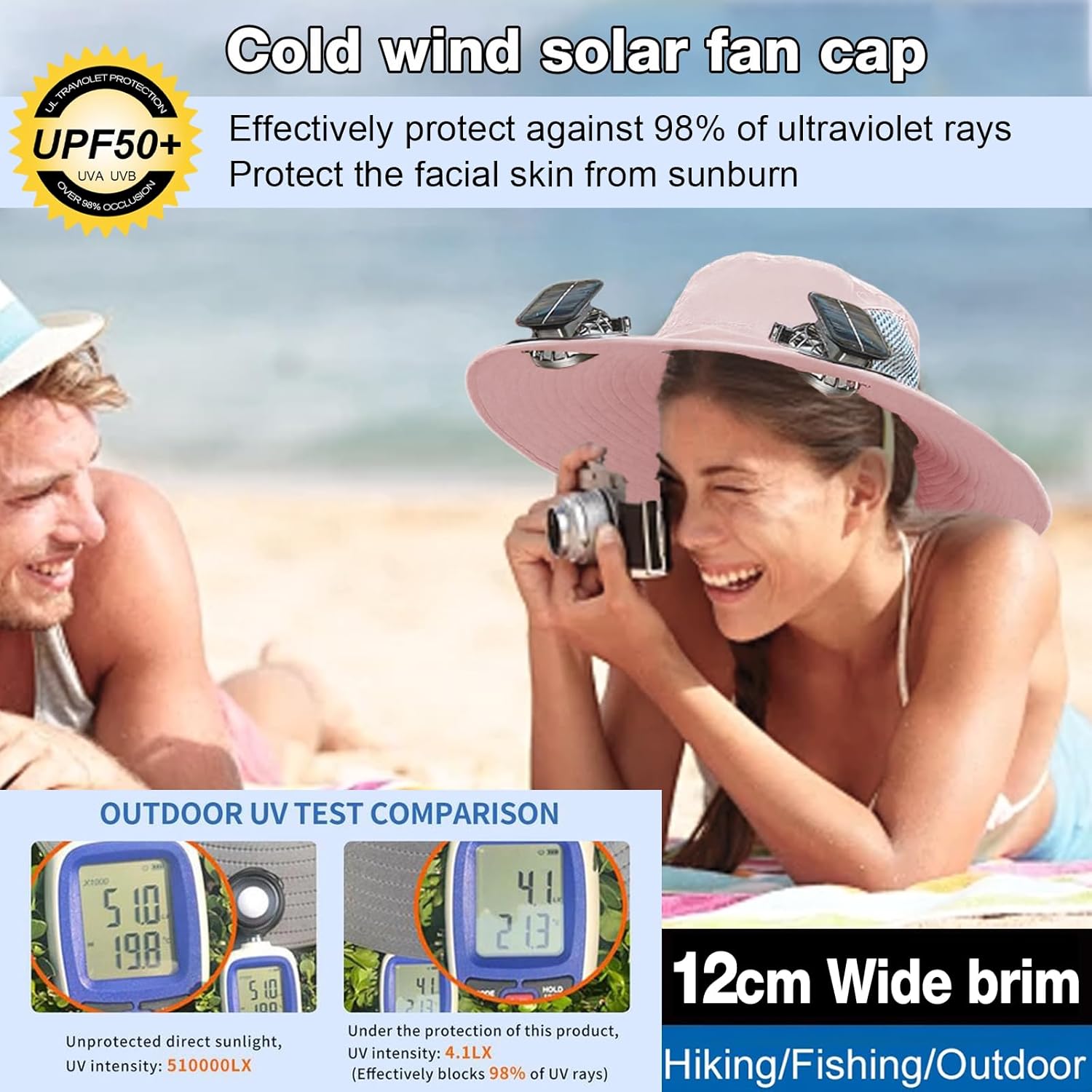 Wide Edge, with Two Display Screens, Summer Solar Fan hat - Image 2