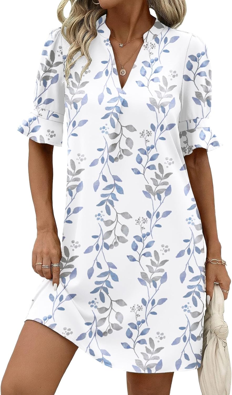 Zeagoo Summer Dresses for Women 2026 V Neck Ruffle Sleeve Casual Shift Dress Hawaiian Sundress Beach Vacation Clothes