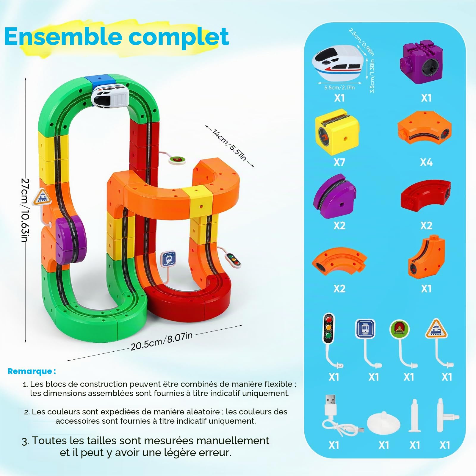 51 pièces Ensemble de Train Cube Magique, Ensemble de Train électrique, mises en Page 3D intégrées, Piste de Course Flexible, Jouet de Construction de Voiture motorisé défiant la gravité
