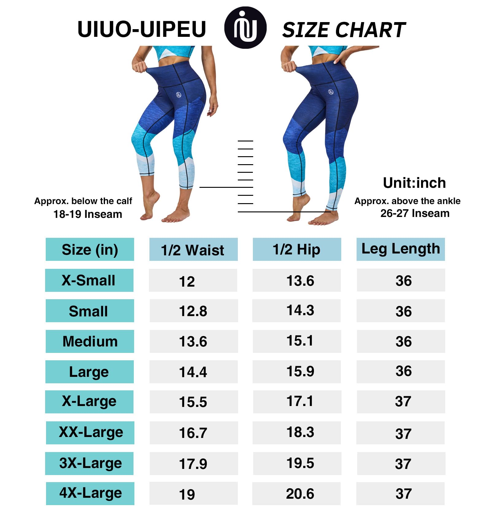 UIUO-UIPEU Leggings a vita alta da donna per controllo della pancia pantaloni da yoga con tasche per allenamento a compressione 7/8 leggings