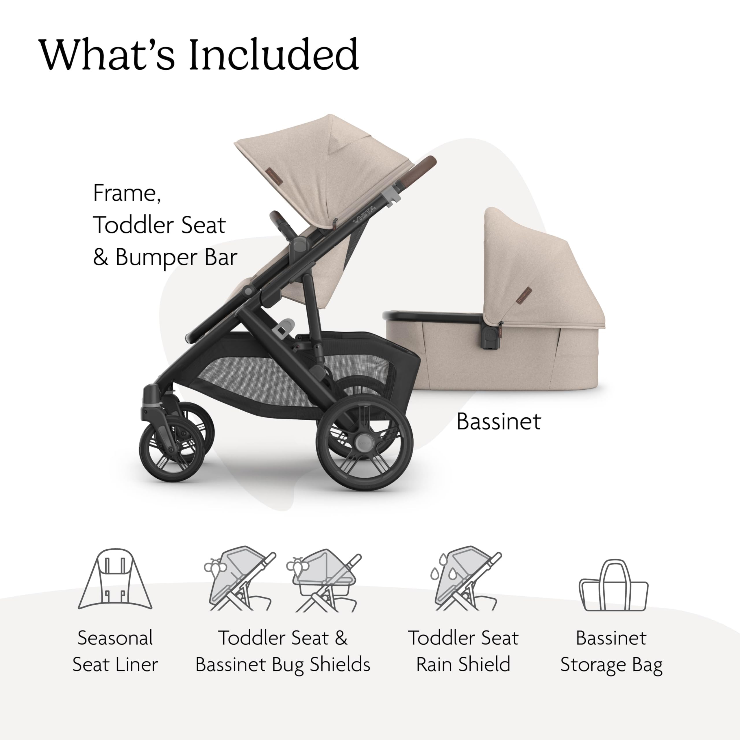 UPPAbaby Vista V3 Stroller + Bassinet V3 - Convertible Single-to-Double Stroller System- Bassinet, Toddler Seat, Bug Shield, Rain Shield Included