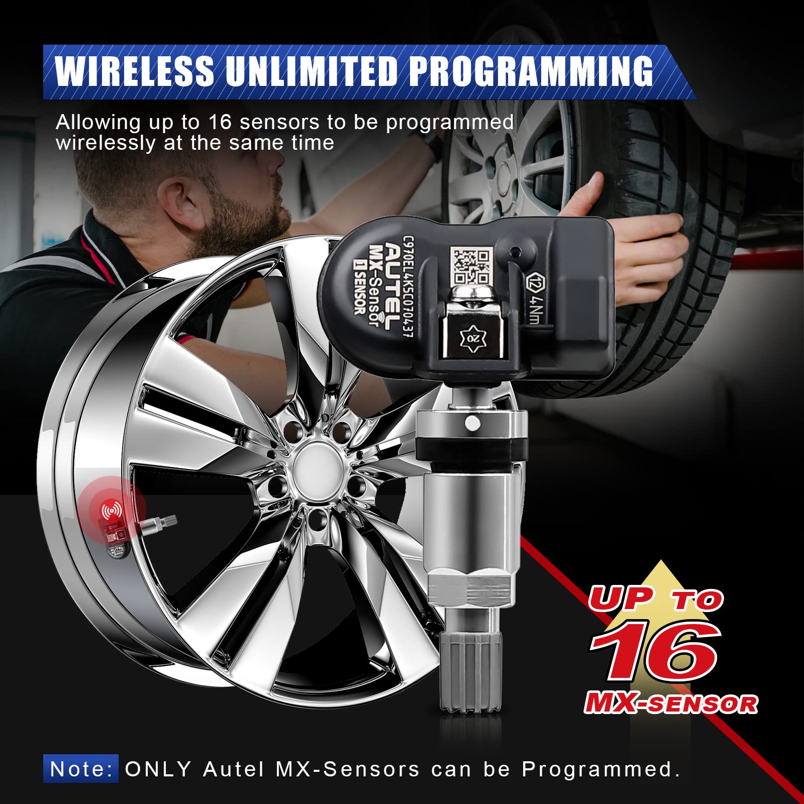 Autel Sensor TPMS, sensor TPMS, sensor de presión de neumáticos, sensor de repuesto de neumáticos de doble frecuencia de 315 MHz + 433 MHz, sensores TPMS programables universales para presión de