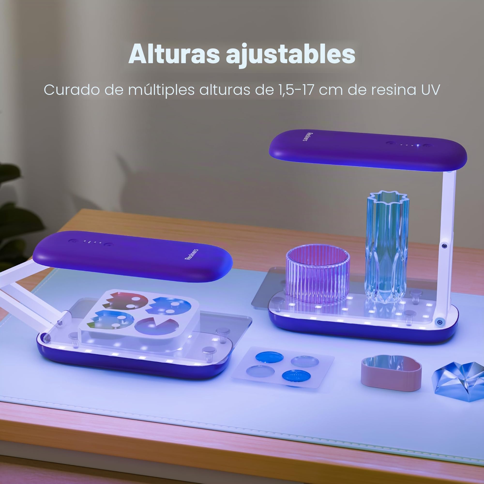Resiners Lámpara UV para resina, lámpara UV de doble cara para resina, lámpara UV plegable, linterna negra ultravioleta LED inalámbrica y recargable, suministros y herramientas, púrpura