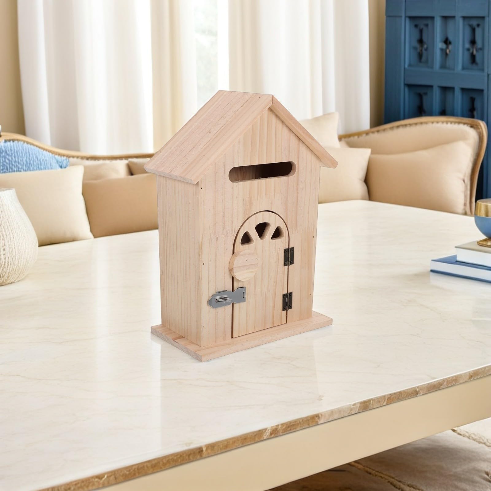 buzón de sugerencias con Cerradura de Madera para Pared, Forma de casa, Estilo Vintage para Apartamentos y oficinas, Uso Exterior