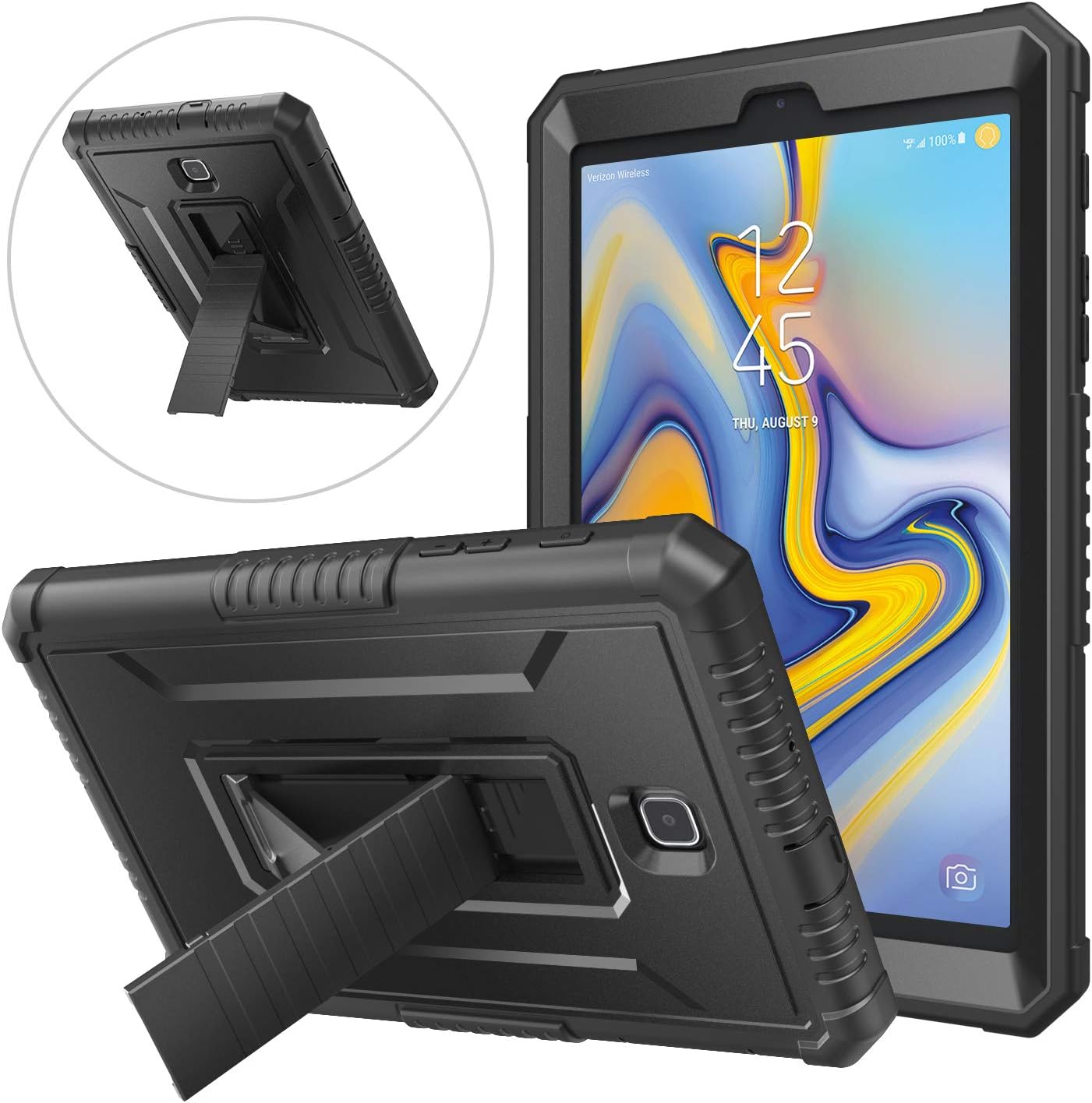 MoKo Case for Samsung Galaxy Tab A 8.0, [Heavy Duty] Shockproof Full Body Rugged Vertical/Horizontal Cover Stand Built-in Screen Protector Compatible with Galaxy Tab A 8.0" SM-T387 2018 Tablet - Black