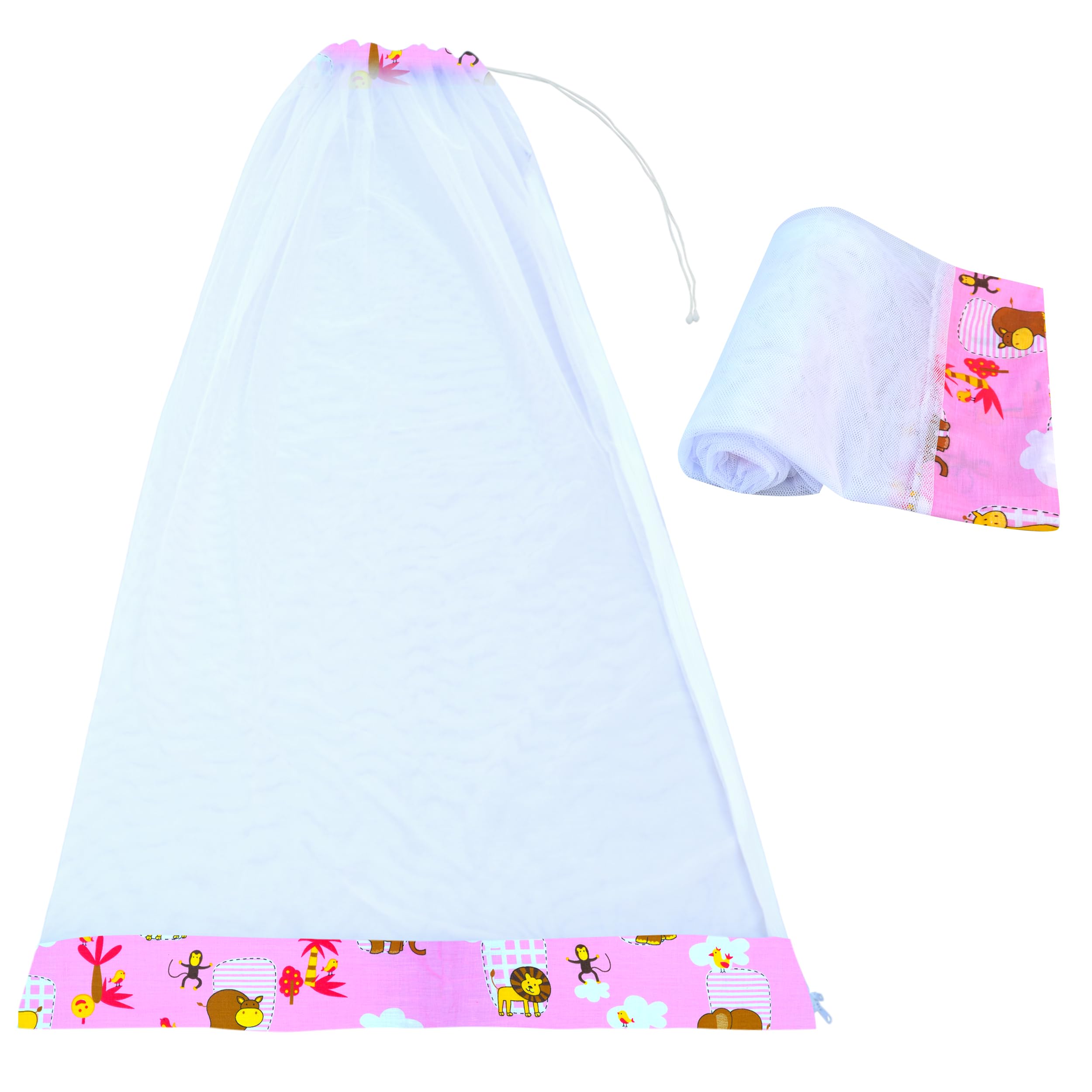 Younique Hanging Baby Cradle Mosquito Net for Cloth Cradle/Swing/Jhula/Thottil/Jhoola with Side Zip Opening, Thottil Kosuvalai Mosquito Net for Baby Cradle Swing (0-3 yrs) - Pink Cartoons