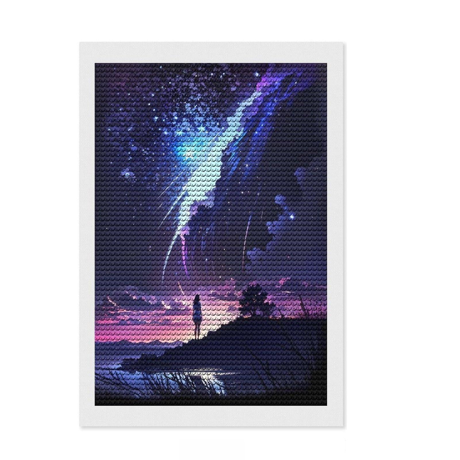 Junmoney Galaxy Comet Twilight Diamond Painting Kit 8"x12", Easy Handmade Project, Complete Accessories, Vintage Style Decor, for Teens