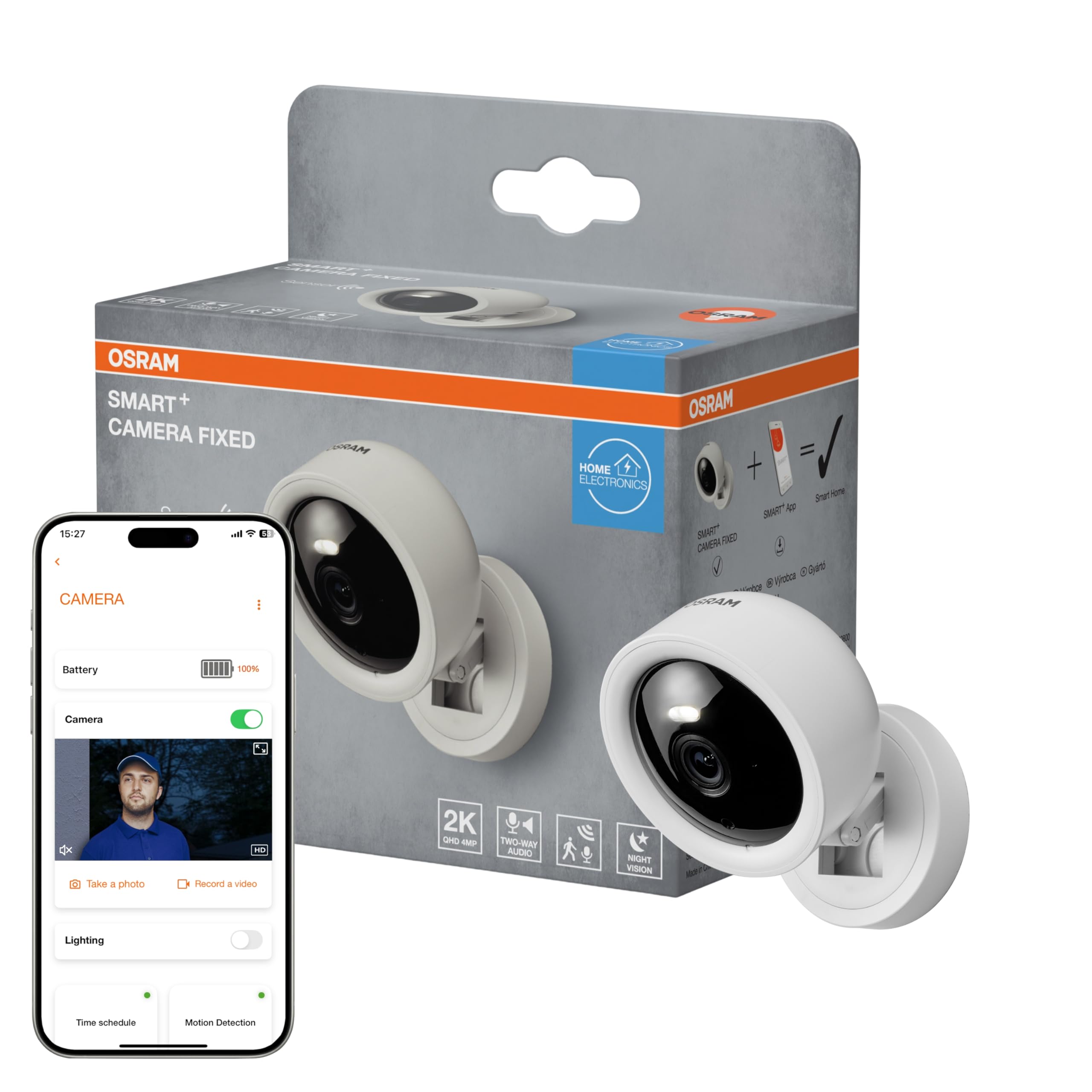 OSRAM Telecamera SMART+ WiFi 4MP 2K QHD, visione notturna 7m