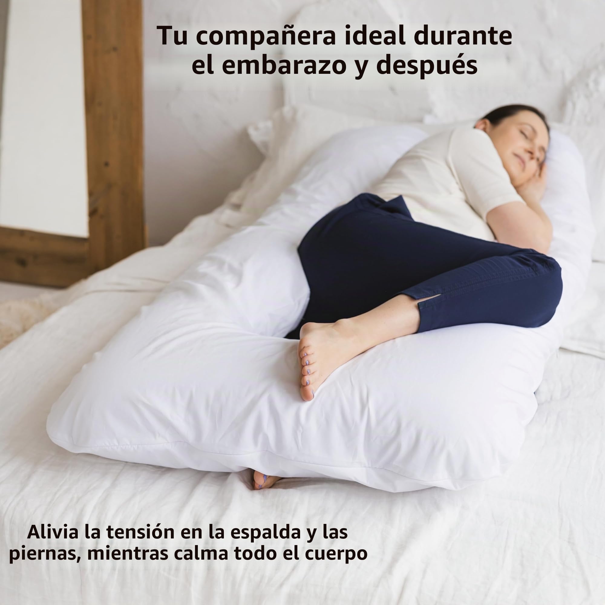 MINICAMP Cojín Embarazada en U | Relleno Natural de Kapok | Algodón Orgánico Certificado Gots | Almohada Embarazo para Dormir y Lactancia | Funda Extraíble Lavable