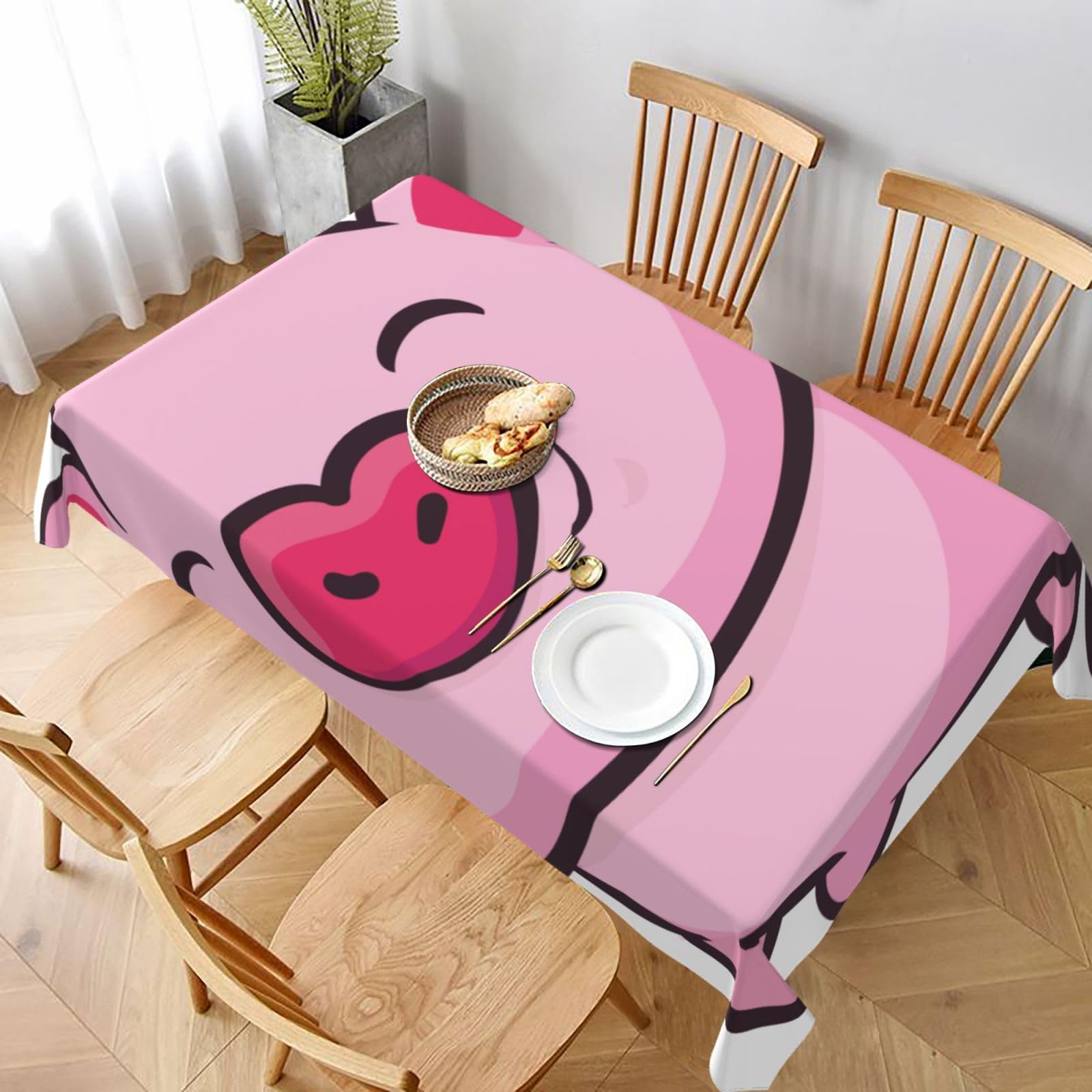 BNVSADC smile pink pig Printed Rectangle Tablecloth 228x152 CM, Water Resistant Polyester Table Cloth Decorative Fabric Table Covers for Kitchen Dining Table Parties Camping