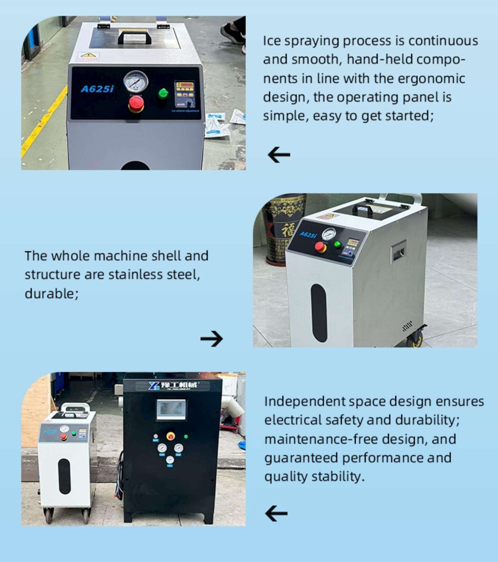 Macchina industriale di pulizia del ghiaccio secco di pulizia non abrasiva Progetti di pulizia di ghiaccio secco MachineSurface Preparazione e attrezzature di pulizia
