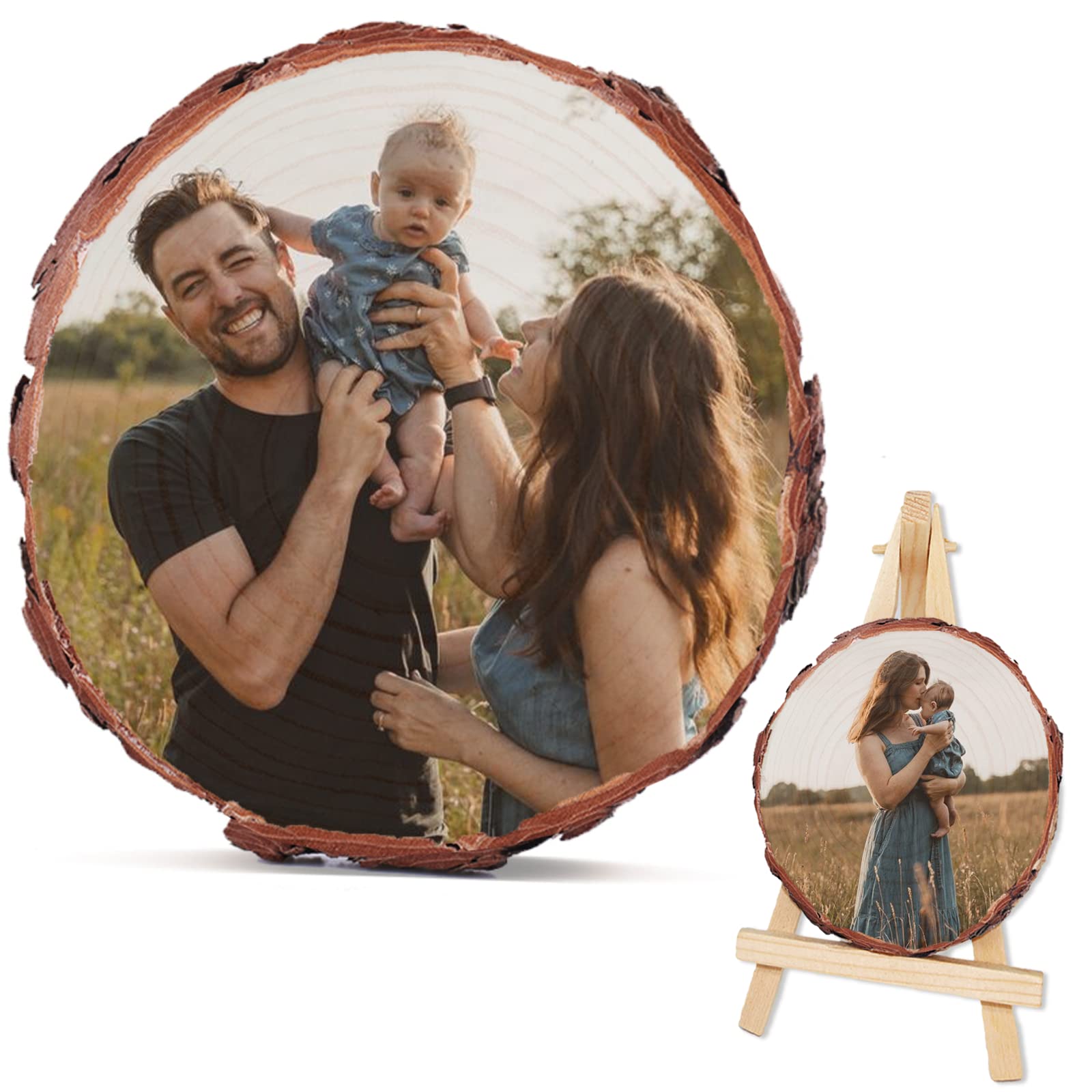 EAQ Custom Photo Printing on Wood Slice Personalized Picture Frame Album, Customized Picture Wood Frames with Bracket Wooden Craft Ornaments Gifts