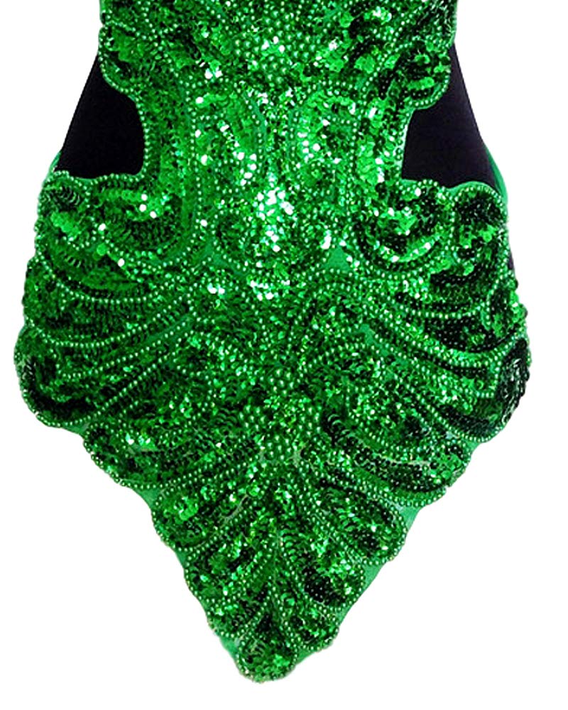 Grouptap Latin Women Dance Fancy Sequin Backless Ballroom Star Show Dress Blue/Green top (no Skirt) for Tango Samba Rumba Ladies Outfit