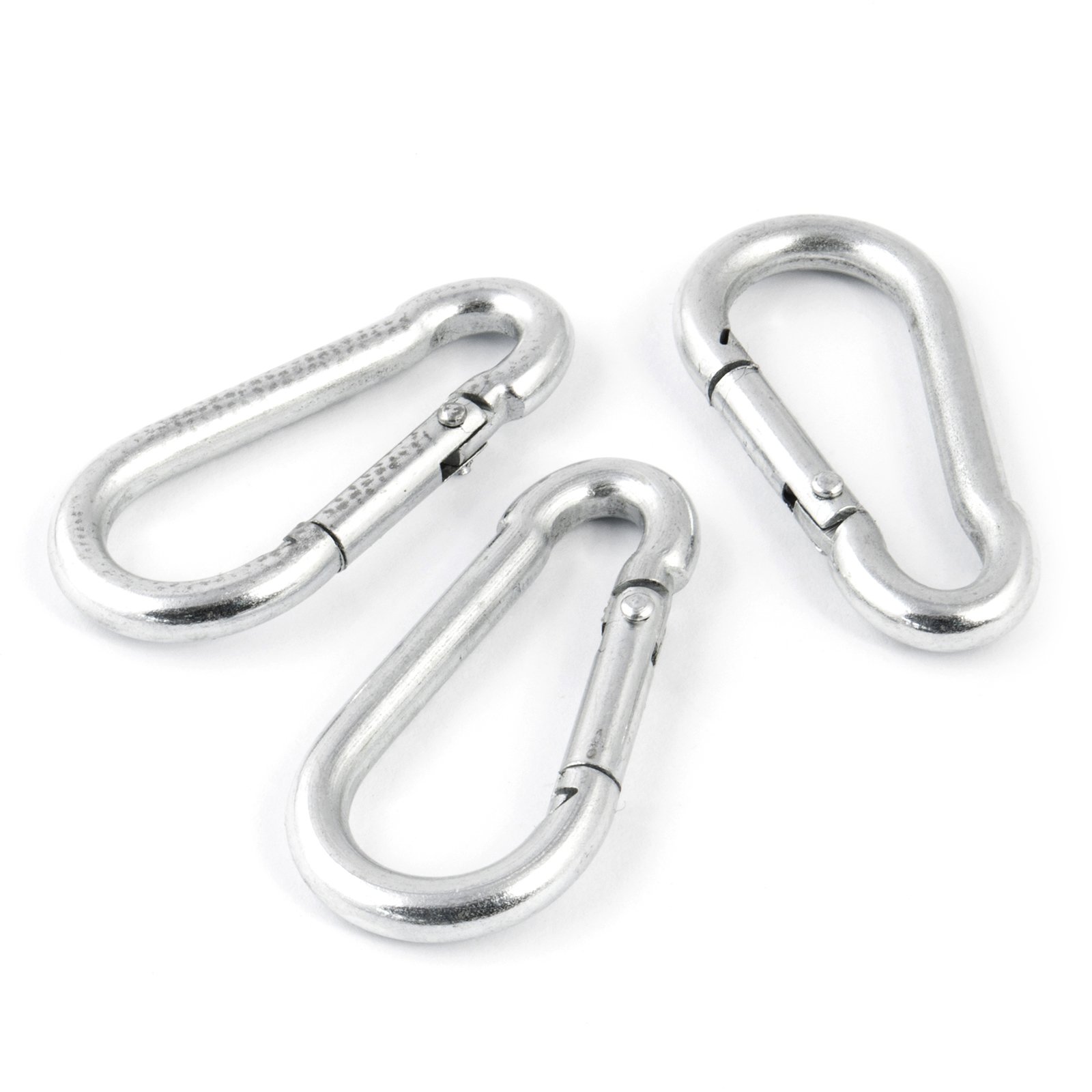100 piezas Mosquetón para bomberos 6mm | Acero C15, galvanizado según normas de calidad DIN 5299 C | Cierre con resorte con gancho Mosquetones en acero galvanizado Accesorios para cuerdas [DQ-PP]